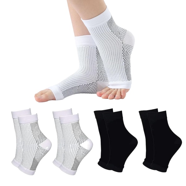 Neuropati Sokker til Kvinder og Mænd, Lindrende Sokker til Neuropati Smerter, Tåfri Kompressions Ankelsokker, Ankelstøtte til Plantar Fasciitis Linderung Black x White 6pcs M