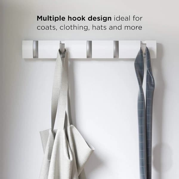 [EN] Foldable wall-mounted coat rack with invisible hook, white, no drilling, with 5 removable hooks