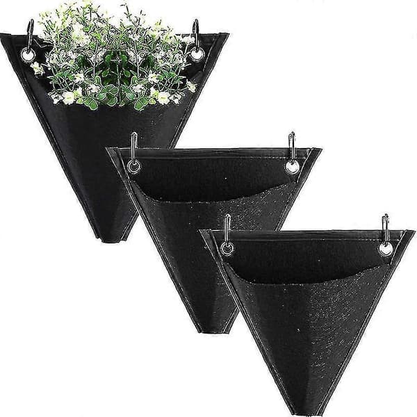 TT 3-delad Väggplanterare Triangulära Hängande Väskor Trädgårdsarbete Blombehållare Väggblomkrukor