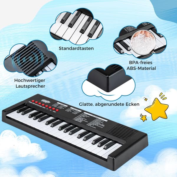 Børnekeyboard, 37 tangenter, 8 rytmer og lyde, sort