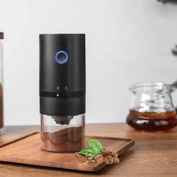 Portable electric coffee grinder 4 cups espresso USB rechargeable black