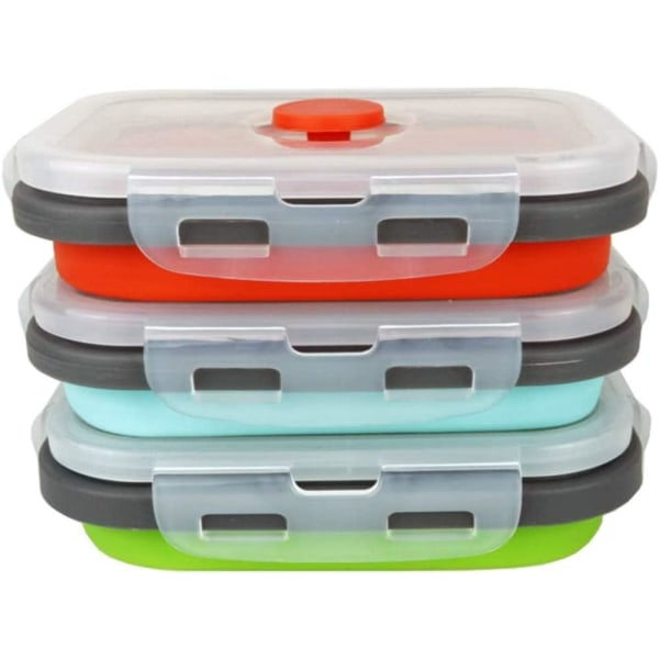 3 st Silikon Vikbara Matförvaringsbehållare Lunchlåda Bento Matförvaring Frys Värme Mikrovågsugn Diskmaskin Fryssäker Ugnssäker 350ml Rektangulär