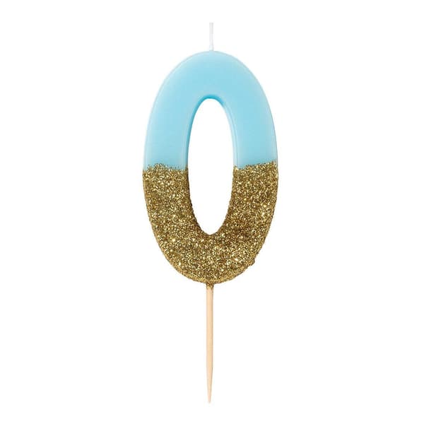 Glitrende Kagelys Nummer 0 - Blå & Guld | Talking Tables Blå blue