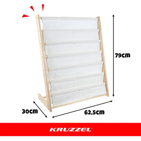 Bokhylle for barn, 6 hyller, tre og stoff, 79x62,5x30 cm