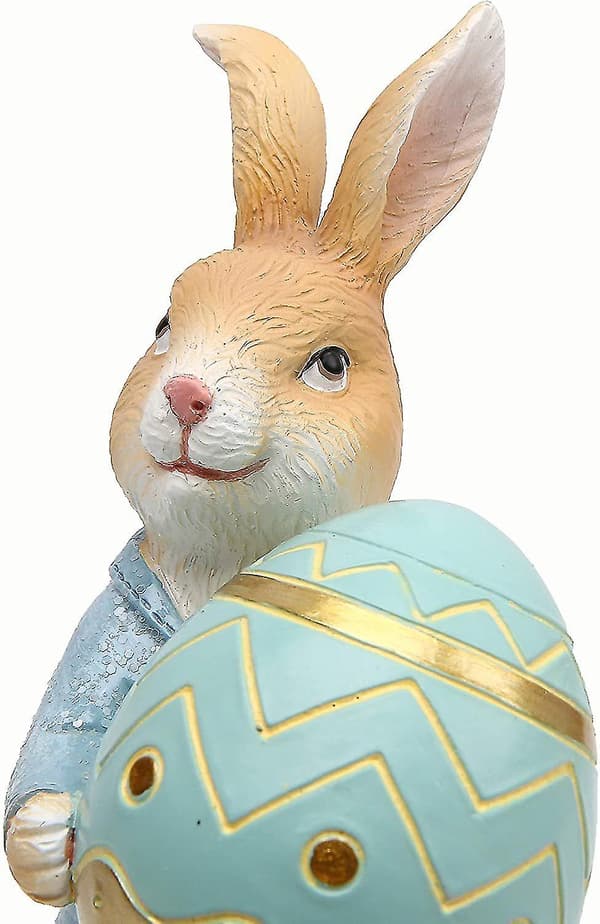 Rabbit with Carrot Sculpture Spring Easter Home Decor Polyresin Figurine Ornament Blue Blue