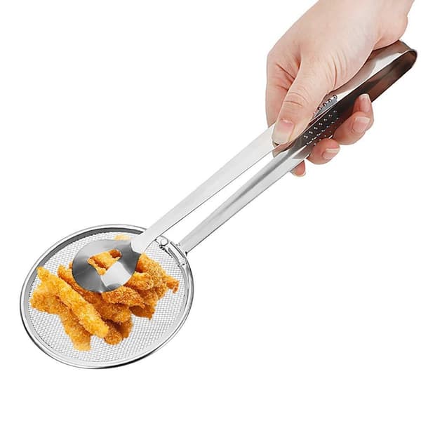 Frityrsleiv med tang - rustfritt stål Silver silver