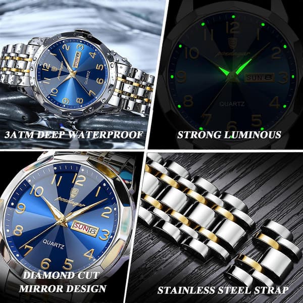 Herrklocka Quartz Sport Vattentät Datum Vecka Rostfritt Stål 41mm