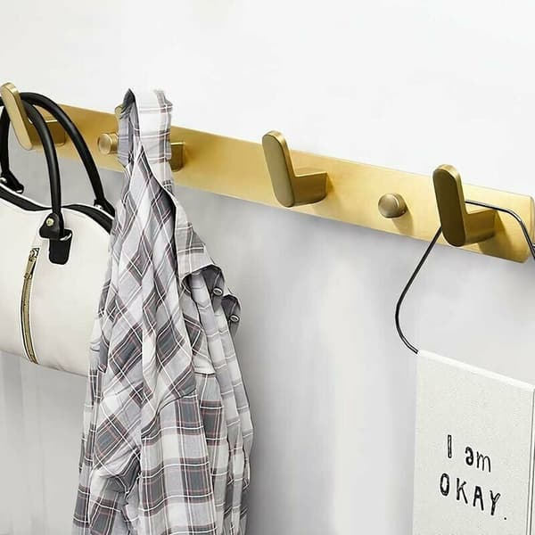 Wall Mounted Coat Rack with 4 Hooks for Bathroom Bedroom Kitchen Hallway Towel Hanger Gold