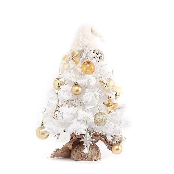 Julepynt Hvid PVC Flocked Mini Bordsskovsæt Ornamenter