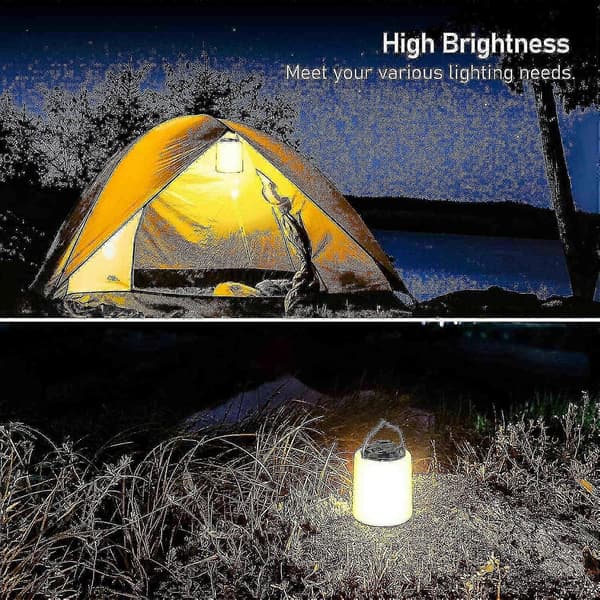 Genopladelig LED-campinglygte, varmt hvidt lys 3000K, justerbar lysstyrke