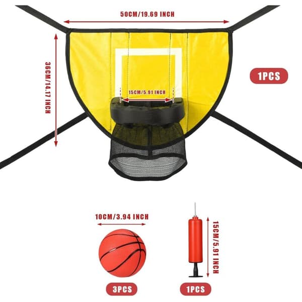 Basketkorgstillbehör för studsmatta med 3 minibollar och 1 pump, gul Yellow