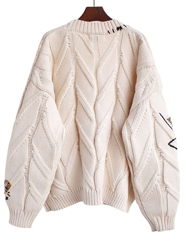 Knitted cardigan for women, light patterned button placket long-sleeved open coat, elegant casual sweater, floral pattern, pink, one size Pink