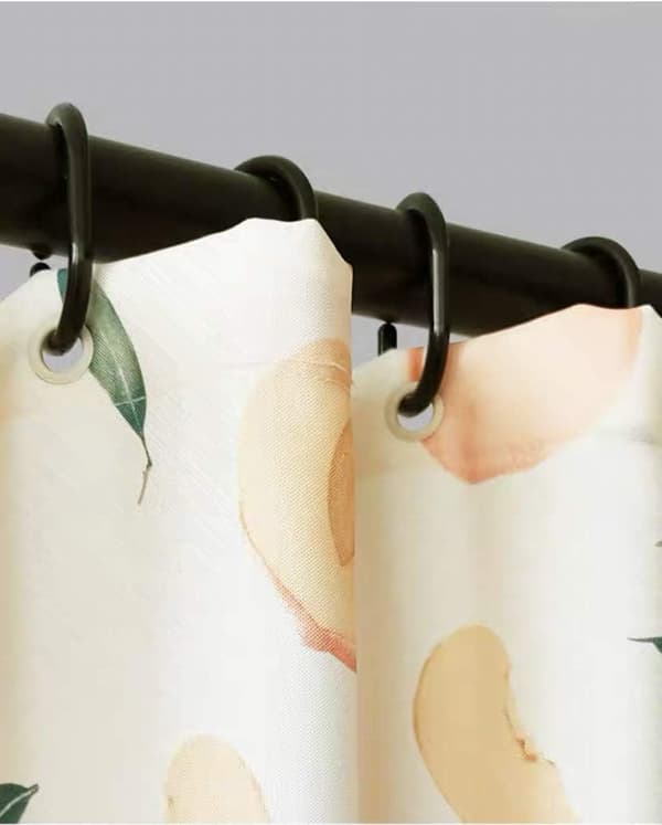 Peach Pattern Shower Curtain with Hooks, Waterproof and Washable