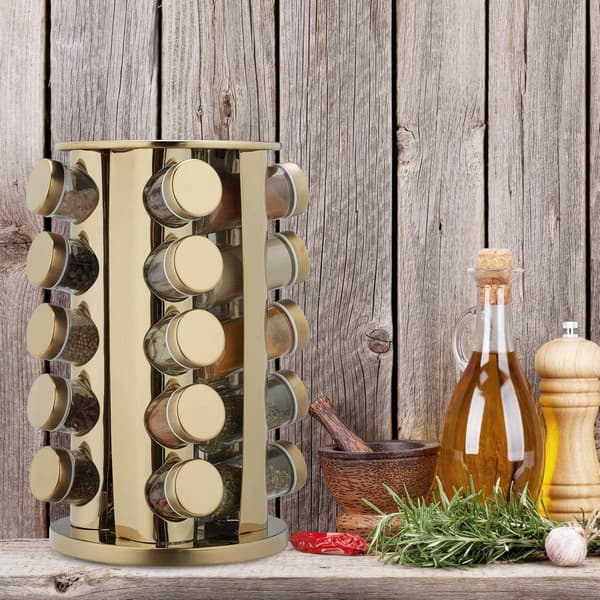 Rotating Spice Rack with 20 Glass Jars - Gold 2830
