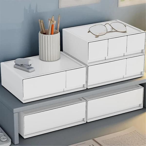 Stackable Desk Organizer Capacity Drawer Storage Box School Supplies Sundries Organizer, 2 Drawers