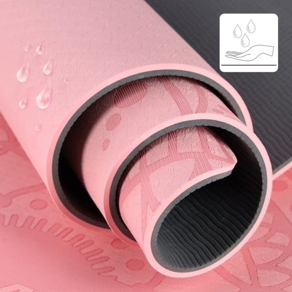Yogamåtte TPE, lyserød, skridsikker, 10 mm