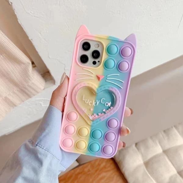 Lyckokatt Silikonfodral för iPhone 12/12 Pro 6,1 tum, Bubbelformad Stötsäker, Mjukt