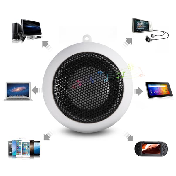 Portable Mini 3.5mm Speaker with Built-in Battery - White