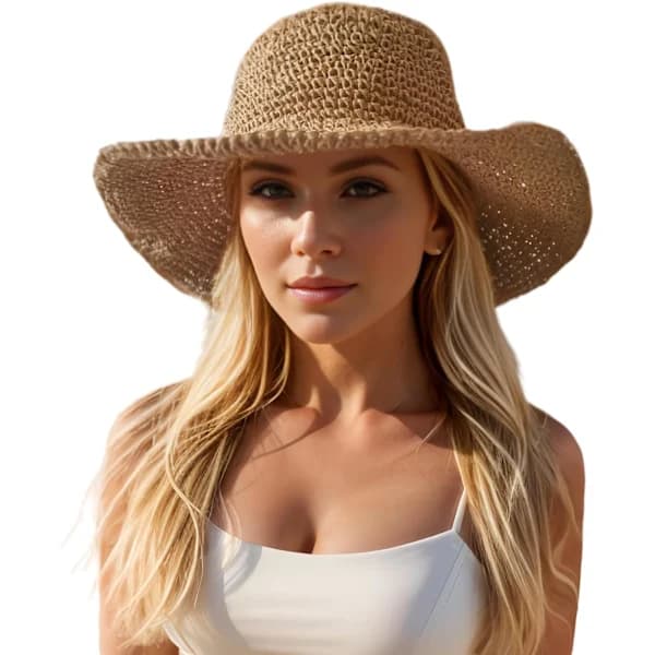 Store, slappe stråhatte til kvinder, foldbar sommerhat med bred skygge, pakbar solhat til damer, rejse-strå-fedora