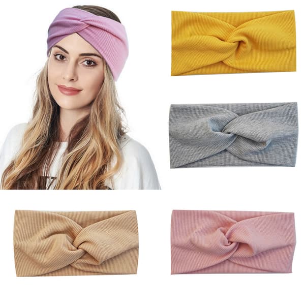 4-pack Bomullshuvudband för Kvinnor, Korsknut, Elastiska, Breda, ZQKLA
