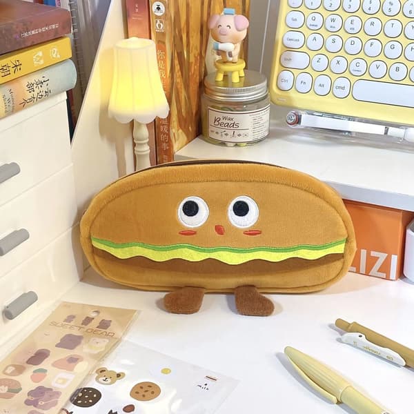 Hamburger-pennal, rund, myk polyester, for studenter