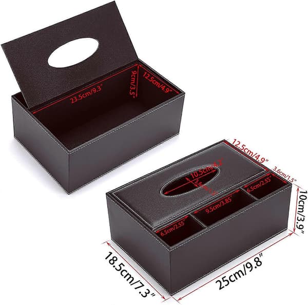 Rectangular Faux Leather Tissue Box with Remote Control Holder - Elegant and Stylish - Tissue Box for Home Office - Brown