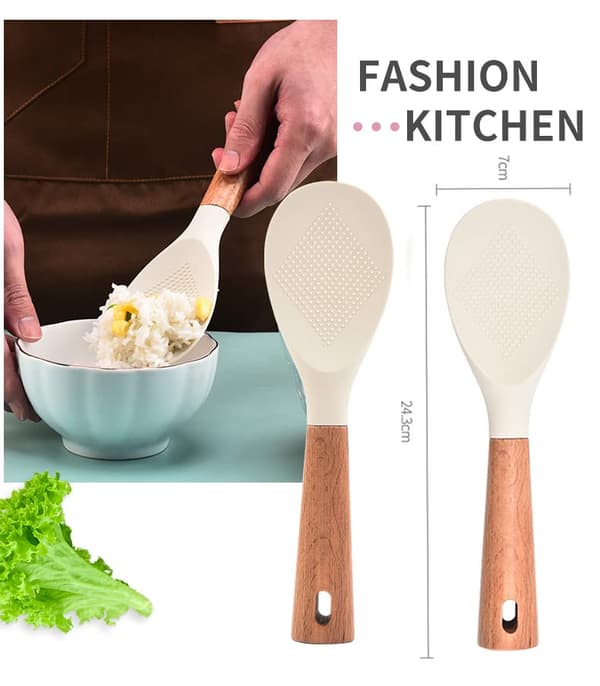 Rice spoon with stand, heat-resistant rice scoop, kitchen utensil for sushi rice, mashed potatoes (white, 2 pcs)