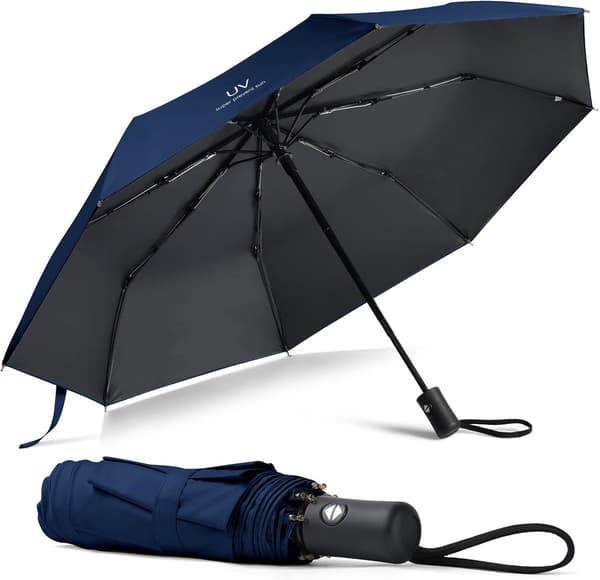 Paraply, sammenleggbart paraply automatisk åpning og lukking, bærbart automatisk sammenleggbart paraply, vindtett sammenleggbart paraply Marineblå Navy Blue