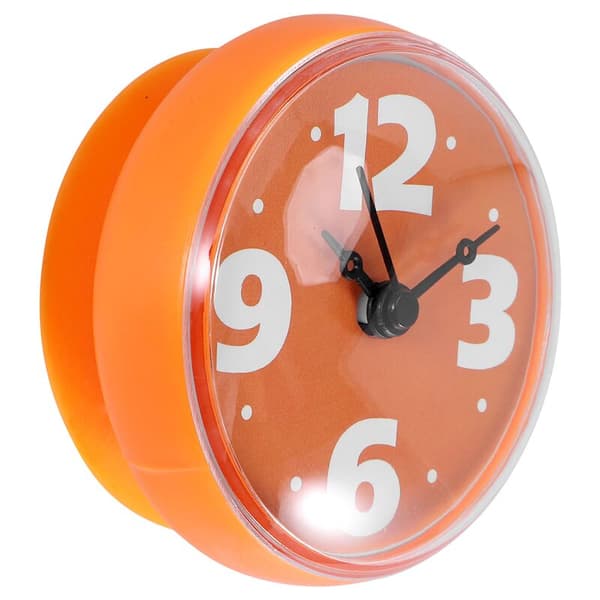 Waterproof Shower Clock Round Diameter 7cm Suction Cup Arabic Numerals Large Display Board for Kitchen (Orange)