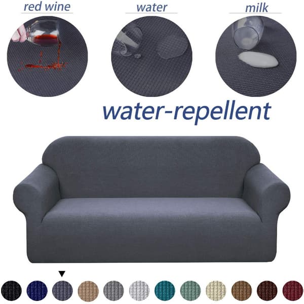 3-seters, grå, vanntett stretchsofa i Jacquard Spandex med sklisikkert skum