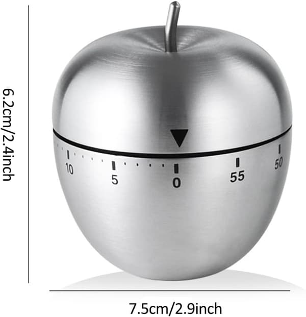Apple Køkkenur Manuel, Mekanisk Roterende Alarm i Rustfrit Stål 60 Minutters Nedtælling Sød Æbleformet Timer til Madlavning og Læring