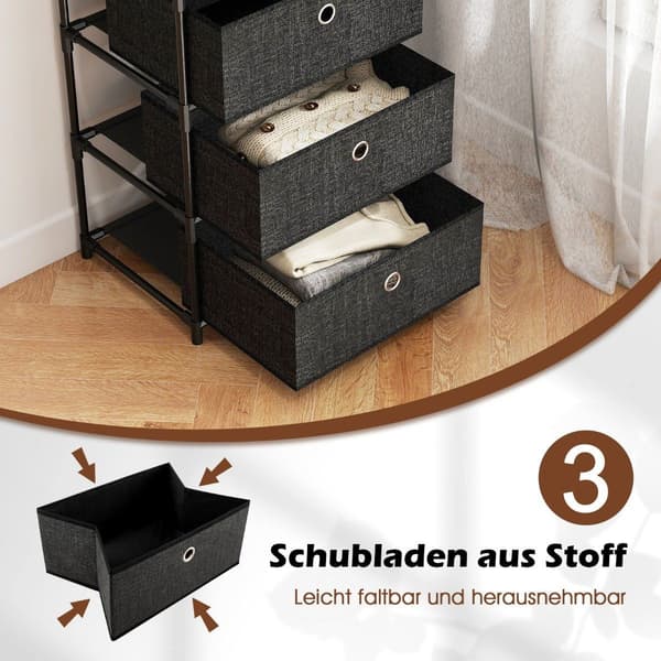3-skuffers stofkommode med træplade, sort, 40x30x81 cm
