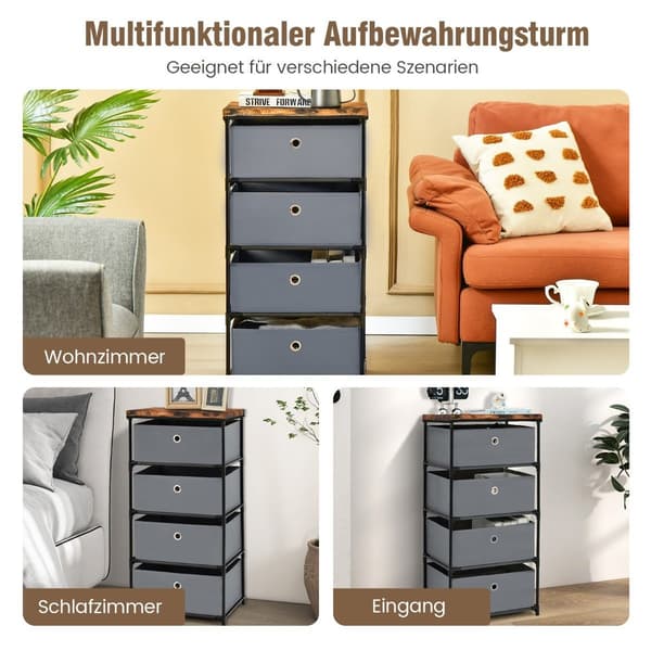 Stofkommode med 4 skuffer til opbevaring i soveværelset, 42x33,5x84,5 cm, grå
