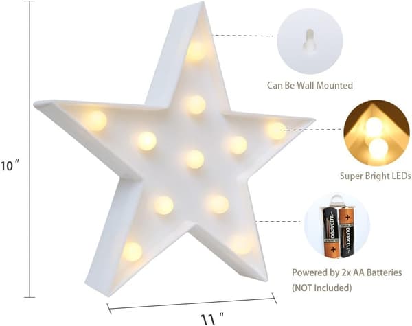 Stjerneformet skiltlampe med varm hvide LED-lys - Stue, seng