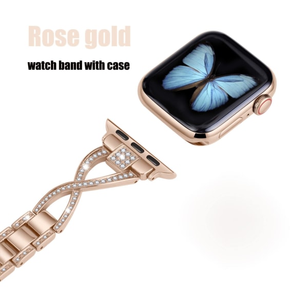 Kiiltävä metalliranneke Apple Watch 38mm 40mm 41mm 42mm 44mm 45mm Series 9 8 7 6 5 4 3 SE -rannekkeelle naisille Rose Gold 22MM