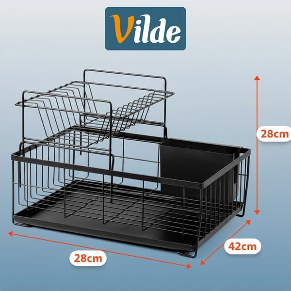 Metalstativ med 2 niveauer og bestikholder, sort