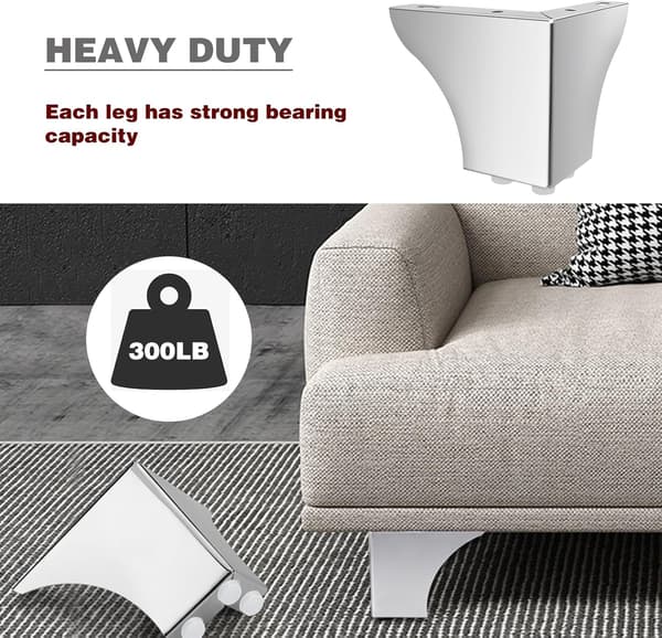 Sett med 4 10 cm metallsofaben, moderne robuste møbelben for sofa, skap, bord (sølv)