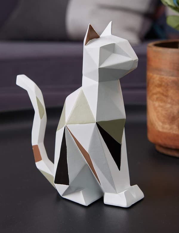 Katteskulptur Statue Geometrisk Statue Dekorasjon Harpiks Gave 7,5 Tommer