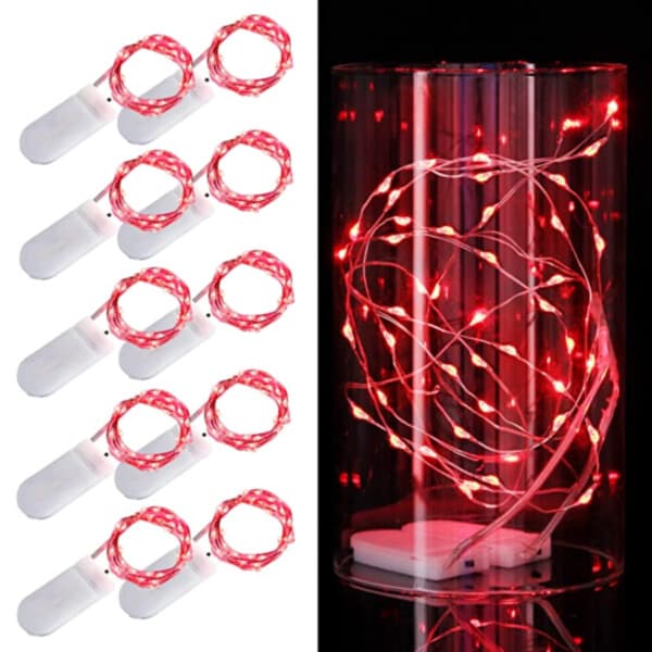 10 kpl 1m Mini LED-valosarja paristokäyttöinen punainen red
