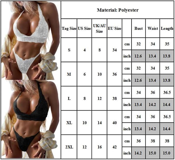 Underklädesset för kvinnor, Spets-BH och Trosor, Nattkläder, Polyester, Vit, XL white XL