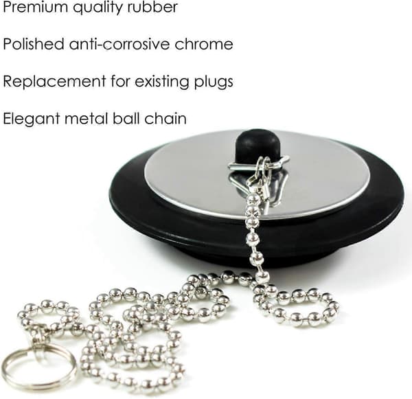 Sink Plug - Chrome - Rubber - Bathtub Stopper - Drain Protector - 2-pack - Bathroom Accessories for Bathtubs - Sinks - 1.5 inch