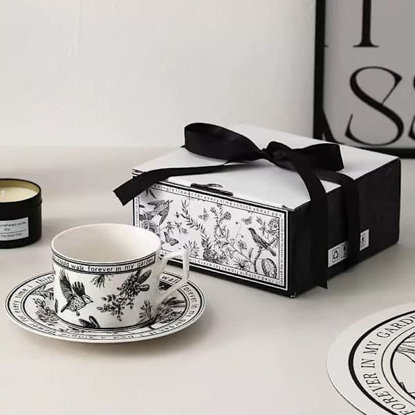 Solsikke keramisk kaffekop og underkop sæt i fransk stil – elegant eftermiddagste-krusgave til kvinder 200 ml A 200 ml