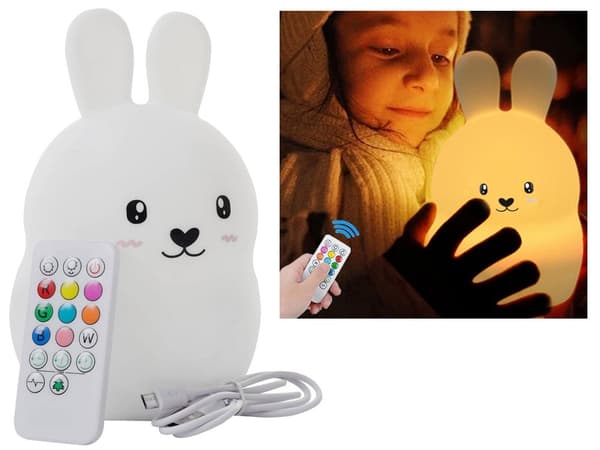 RGB Rabbit Night Light, Silicone, 18.5cm, Touch & Remote Control, USB Rechargeable, Children's Room