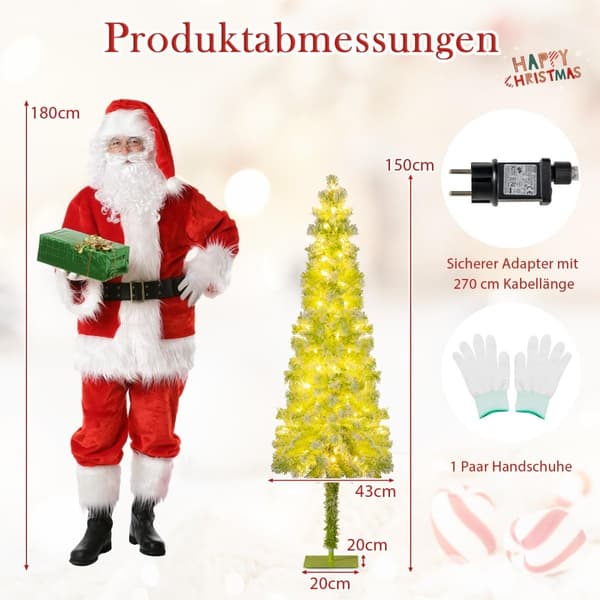 Kunstig juletre med lys, snø, 150 cm