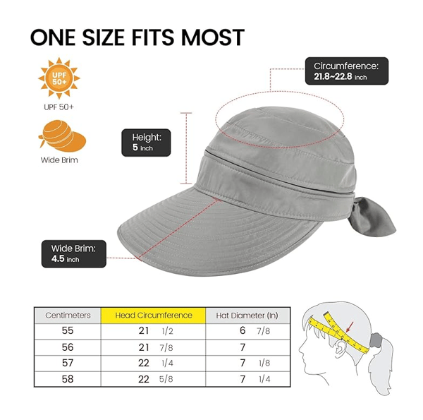 Hatter for kvinner UPF 50+ UV-solbeskyttelse konvertibel strandvisirhatt