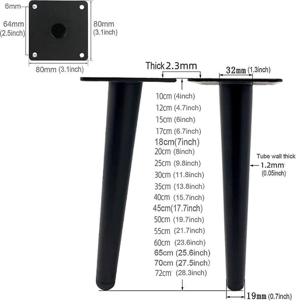 4-pack 30 cm Metallbordsben för Möbler, 800 kg Bärförmåga