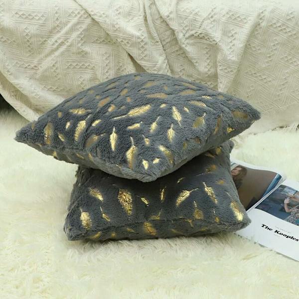 Mjukt örngott fjäderdesign supermjukt sovrum soffa säng 43x43cm 2-pack (Grå) 12