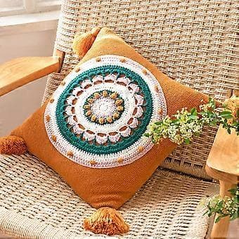 Boho Stickad Prydnadskudde Örngott med Tofsar Blommig Rund Kudde Orange Orange