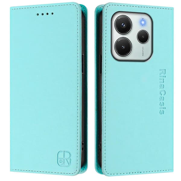 Läderplånboksfodral med stativ för Xiaomi Redmi Note 14 4G (164.84mm) (Mintgrön)