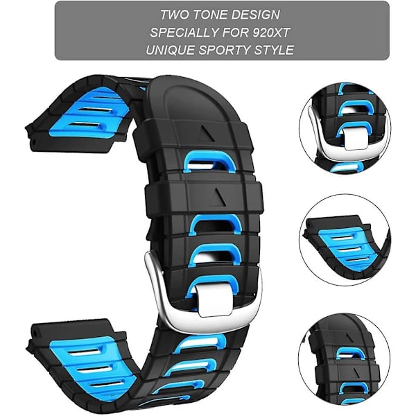 Klockarmband för Forerunner 920xt Silikonarmband Andningsbart Färgglatt Ersättningsarmband Mjukt Sportarmband + Verktyg Svart Grå black grey For Forerunner 920XT